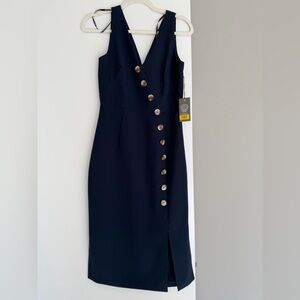 Vince Camuto Navy Button Front Midi Dress Sleeveless Size 2 NWT
